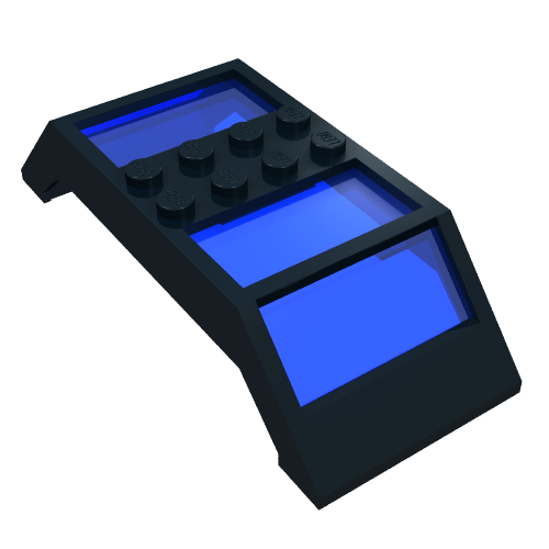 Lego Window 4 x 10 x 2 Roof Slope Double, Complete Assembly, Trans-Dark Blue Glass / Black