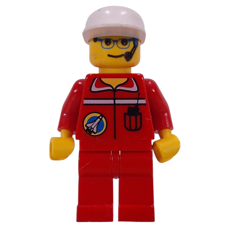 Lego Space Port Ground Crew, Red Jumpsuit, White Cap, Headset and Glasses