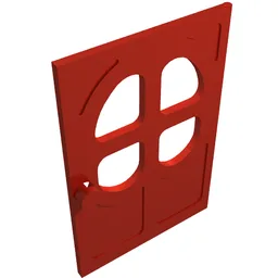 Fabuland, Door 1 x 6 x 7 with Round pane in 4 sections / Red