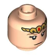 Minifig Head Zelda, Gold Tiara, Dark Tan Eyebrows, Large Eyelashes, Open Mouth Angry Scream / Neutral Print