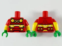 Torso 4 Yellow Circles and Belt Pattern / Yellow Arms with Molded Red Short Sleeves Pattern / Bright Green Hands