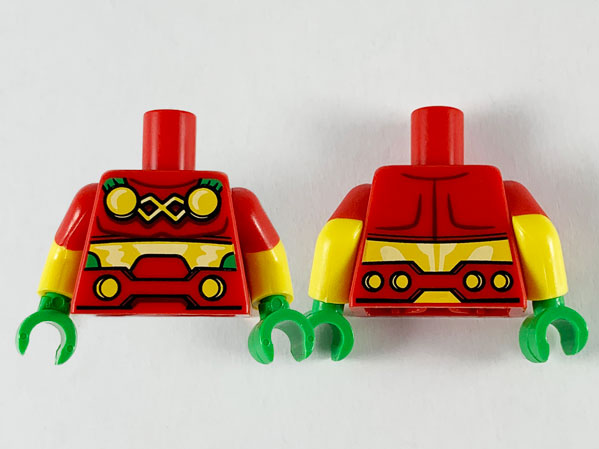Lego Torso 4 Yellow Circles and Belt Pattern / Yellow Arms with Molded Red Short Sleeves Pattern / Bright Green Hands