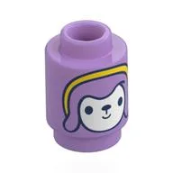 Brick Round 1 x 1 with Doll, White Face, Lavender Hair, Yellow Band Print