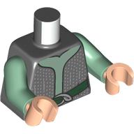 Lego Torso, Silver Chainmail, Sand Green Shirt, Dark Green Belt print, Sand Green Arms, Light Nougat Hands / Dark Bluish Gray