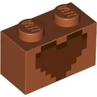 Brick 1 x 2 with Reddish Brown Heart Print / Dark Orange