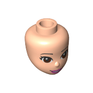 Lego Minidoll Head with Brown Eyes, Open Mouth, Dark Pink Lipstick Print / Light Nougat