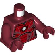 Lego Torso Armor, Red Panels, White Circle (ARC Reactor) Print, Dark Red Arms and Hands / Dark Red