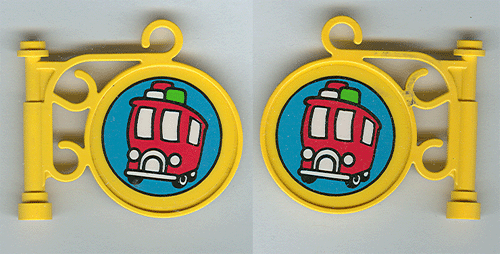 Lego Road Sign Round on Pole with Ornate Top Attachment with Bus Pattern on Both Sides (Stickers) - Set 3719