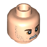 Lego Minifig Head Bala-Tik, Dual Sided, Dark Brown Eyebrows and Stubble, Dark Orange around Eyes, Scared / Sneer Print [Hollow Stud] / Light Nougat