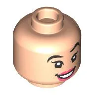 Minifig Head Mulan, Coral Lips, Raised Eyebrow Smile/Angry Print / Light Nougat