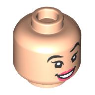 Lego Minifig Head Mulan, Coral Lips, Raised Eyebrow Smile/Angry print / Light Nougat