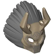 Mask Ornate with Antelope Horns, Dark Bluish Gray Lion Mane and Tribal Markings Print / Dark Tan