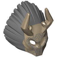 Lego Mask Ornate with Antelope Horns, Dark Bluish Gray Lion Mane and Tribal Markings Print / Dark Tan