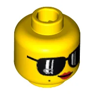 Minifig Head Trendsetter, Sunglasses, Red Lips and Smirk Print [Blocked Open Stud] / Yellow