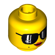 Lego Minifig Head Trendsetter, Sunglasses, Red Lips and Smirk Print [Blocked Open Stud] / Yellow
