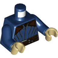 Lego Torso, Jacket, Dark Brown Fur Lining, Belt print, Dark Blue Arms, Tan Hands / Dark Blue