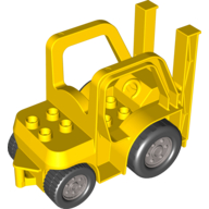 Lego Duplo Forklift Truck with Two Large Front Black Wheels and Two Small Rear Black Wheels / Yellow