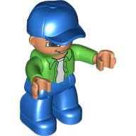 Lego Duplo Figure with Cap Blue, with Bright Green Long Sleeve Shirt over White Shirt - Blue Legs / Bright Green