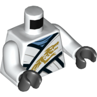 Lego Torso Robe, White Bands, Black Trim, Gold Dragon Print, White Arms, Black Hands / White
