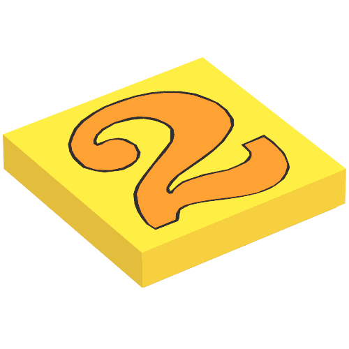 Lego Tile 2 x 2 with Number 2 Orange Pattern / Yellow