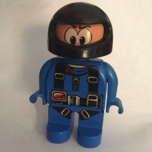 Lego Duplo Figure, Early, Helmet Black, Blue Legs, with Parachute Straps Print (Action Wheeler) / [No Color/Any Color]