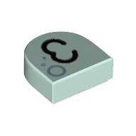 Lego Tile 1 x 1 Half Circle with Black 3 (Ear) print / Light Aqua