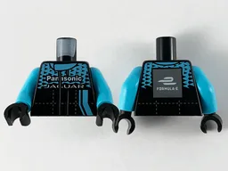 Torso Speed Champions Jumpsuit, Medium Azure Top Panel and Stripe, Black Triangles and White 'Panasonic JAGUAR' Pattern / Medium Azure Arms / Black Hands