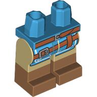 Lego Hips with Tan Legs and Medium Nougat Boots Pattern with Medium Nougat Straps, Dark Azure Coat Ends, Silver Decorations print / Dark Azure
