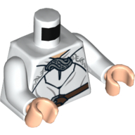 Lego Torso Robe with Brown Belt and Silver Clasp Print, White Arms, Light Nougat Hands / White