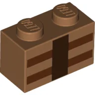 Brick 1 x 2 with Reddish Brown and Dark Brown Lines Print / Medium Nougat