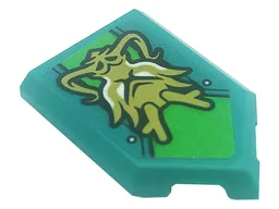 Tile, Modified 2 x 3 Pentagonal with Gold Dragon and Silver Dots on Bright Green Background Pattern (Sticker) - Set 80020