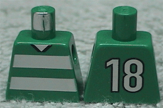 Lego Torso Soccer Uniform Shirt with White Horizontal Stripes, Neck, and Number 18 on Back Pattern