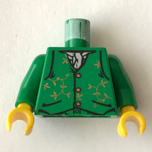 Lego Torso Vest with White Neckerchief Print (Gilderoy Lockhart), Green Arms, Yellow Hands / Green