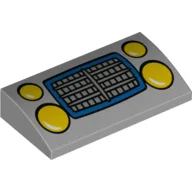 Brick Curved 2 x 4 x 2/3 No Studs with Yellow Headlights, Grill Print / Light Bluish Gray