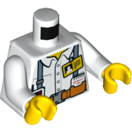 Lego Torso Shirt, ID Badge, Utility Belt, Grey Suspenders, Notepad/Notebook, Radio Print, White Arms, Yellow Hands / White