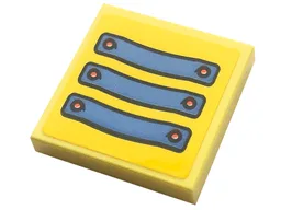 Tile 2 x 2 with 3 Medium Blue Straps and Coral Dots with Black Outline Pattern (Sticker) - Set 41738 / Bright Light Yellow
