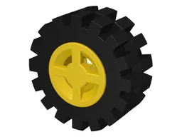 Wheel 8mm D. x 6mm with Black Tire 15mm D. x 6mm Offset Tread Small (4624 / 3641) / Yellow