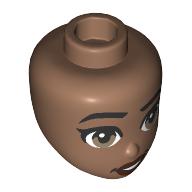 Lego Minidoll Head, Black Eyebrows, Olive Green Eyes, Dark Red Lips / Medium Brown