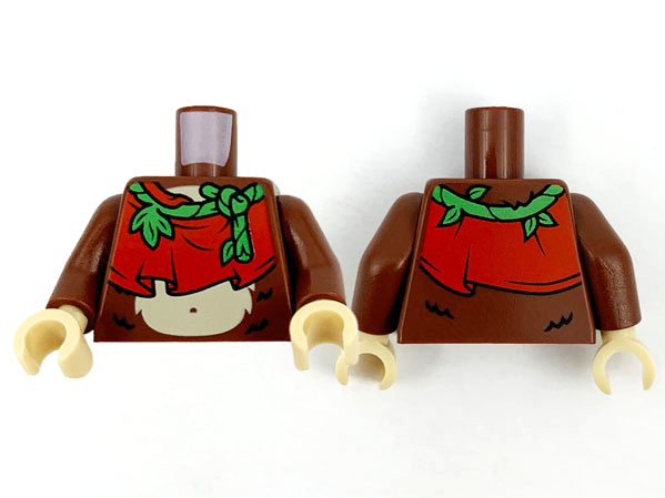 Lego Torso Bright Green Vine, Red Cloth, Tan Stomach Pattern / Reddish Brown Arms / Tan Hands