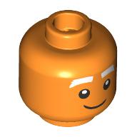 Lego Minifig Head Oompa Loompa, Male, White Eyebrows, Neutral Stare / Frown / Orange