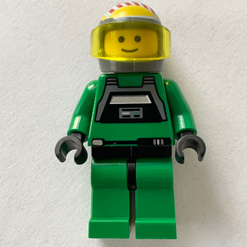 Lego Rebel Pilot A-wing, Green Uniform, Black Eyes, Trans-Yellow Visor