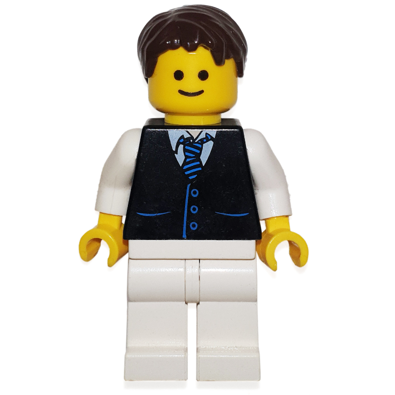Lego Black Torso Jacket, White Legs, Dark Brown Hair