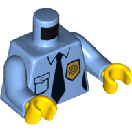 Lego Torso Police Shirt with Gold Badge, Pocket and Black Tie Print, Medium Blue Arms, Yellow Hands / Medium Blue