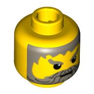 Lego Minifig Head, Beard with Gray Hair, Moustache, and Angry Eyebrows Print / Yellow