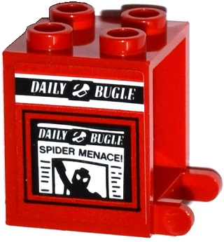 Lego Container, Box 2 x 2 x 2 with Newspaper 'DAILY BUGLE' and 'SPIDER MENACE!' Pattern (Sticker) - Set 76058