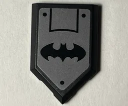 Tile, Modified 2 x 3 Pentagonal with Black Batman Logo and Rivets on Dark Bluish Gray Background Pattern (Sticker) - Set 76117