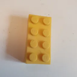 Brick 2 x 4 with Old Logo on Studs and without Cross Supports / Yellow