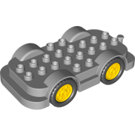 Lego Duplo Car Base 4 x 8 with Four Black Wheels and Yellow Hubs / Light Bluish Gray