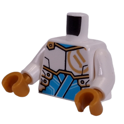 Lego Torso, Gold Asian Symbol, Gold/Dark Azure Armor print, White Arms, Pearl Gold Hands / White
