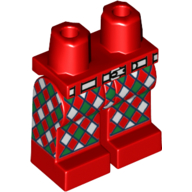 Lego Hips and Red Legs with White Belt and White and Green Diamonds Print / Red